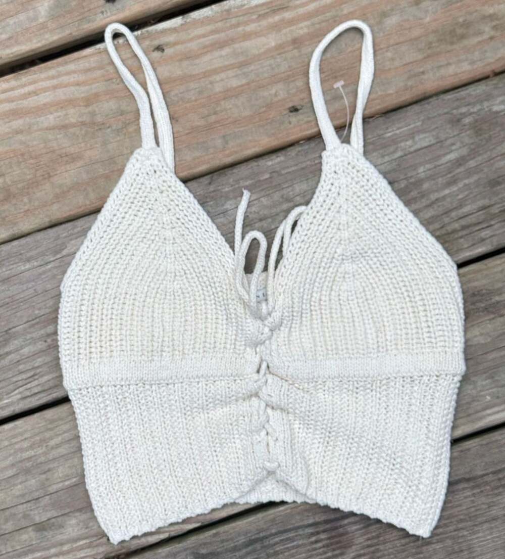 American Eagle Outfitters Women's Off-White Cable Knit Crop Top, Size S